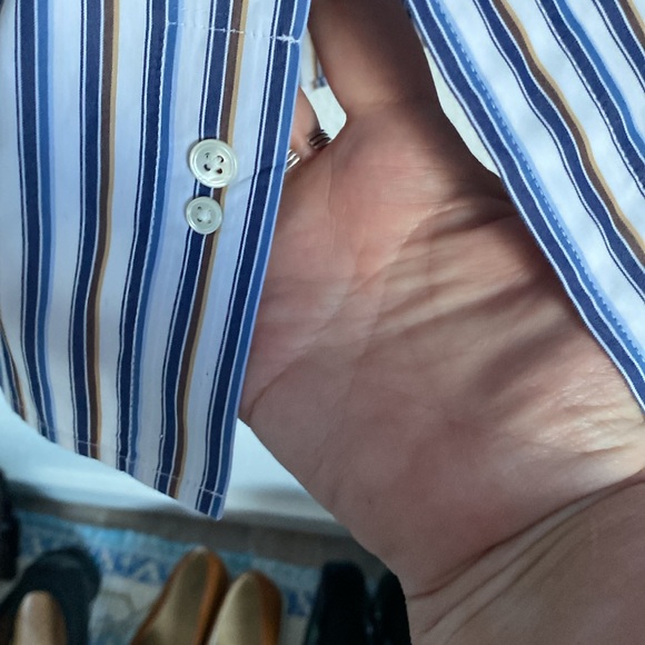 Faconnable Club Fit Striped Long Sleeve Button Down Shirt. White/Tan/Blue. Sz. L - Picture 12 of 16